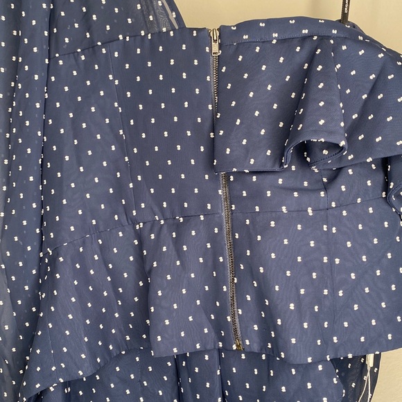 Self-Portrait Plumetis Frill One Shoulder Blouse Navy Blue Polka Dot Size 6 - Picture 8 of 16